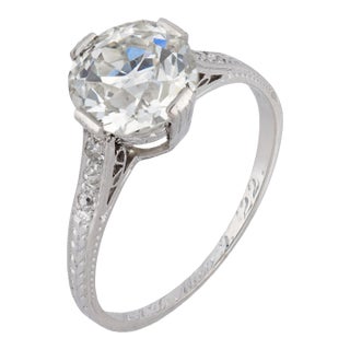 1930s Art Deco Gia 1.91 Carat Old European Cut Diamond Platinum Engagement Ring, Size 6 For Sale