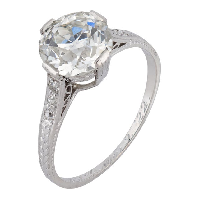 1930s Art Deco Gia 1.91 Carat Old European Cut Diamond Platinum Engagement Ring, Size 6 For Sale