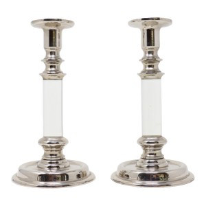 Vintage Karl Springer Style Chrome and Lucite Candlesticks - A Pair