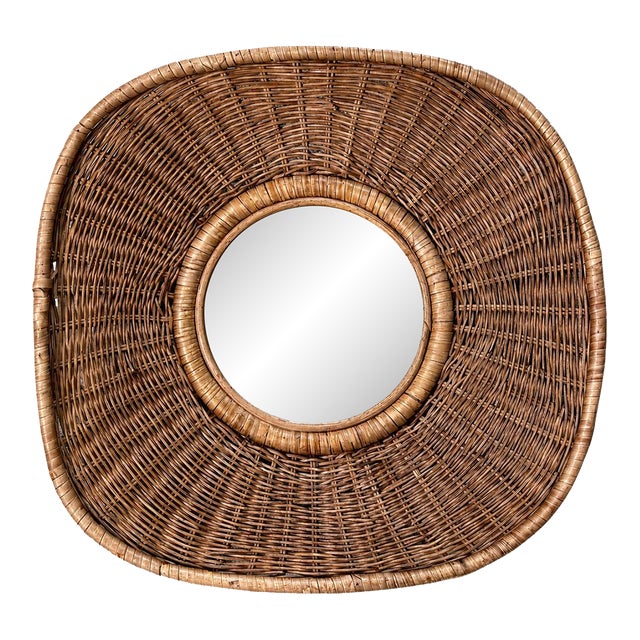Woven Rattan & Cane Framed Round Decorative Mirrors - Set of 2 For Sale