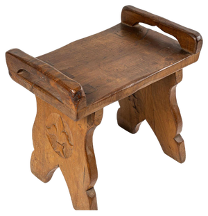Carved Wood Stool in Oak, 1960s