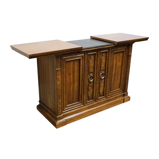 Drexel Furniture Walnut Italian Neoclassical Tuscan Style 60" Slide Top Server Buffet For Sale - Image 9 of 18
