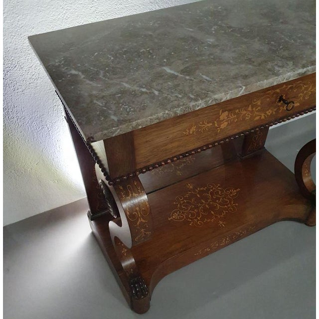 French Trumeau Side Table with Wood Inlay, 1830s For Sale - Image 3 of 18