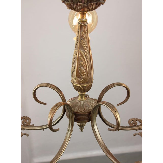 French Art Deco Brass Chandelier, 1930s For Sale - Image 6 of 14
