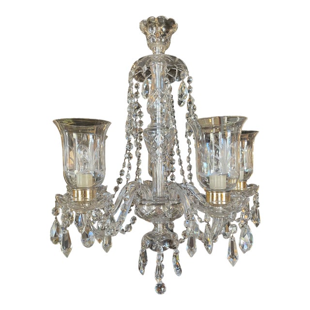 1930s Hollywood Colonial Style Clear Crystal Five Light Chandelier For Sale