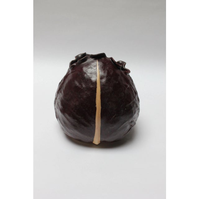 Vintage Matte-Glaze Cordovan Crimped Ceramic Vase For Sale - Image 4 of 13