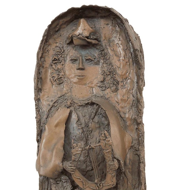 Hana Geber, Heavy Bronze Relief Plaque, Young King David with Harp For Sale - Image 4 of 4