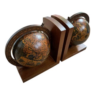 Vintage Italian Wooden Globe Bookends - a Pair For Sale