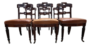 Napoleon III Chairs in Mahogany and Leather, Set of 6