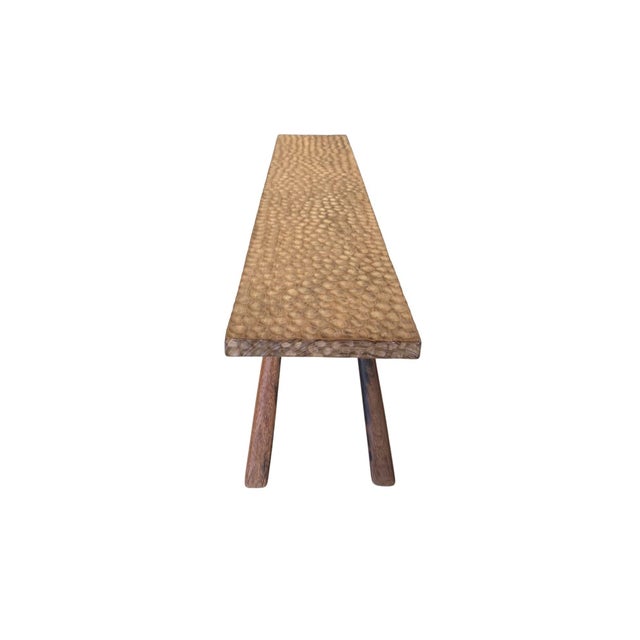Wood Solid Teak Wood Bench With Hand-Hewn Detailing and Sculptural Leg Form For Sale - Image 7 of 7
