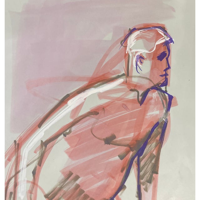 1980s male nude marker and watercolor painting by Pennsylvania artist John Reilly (1942-2021). Estate stamp verso....
