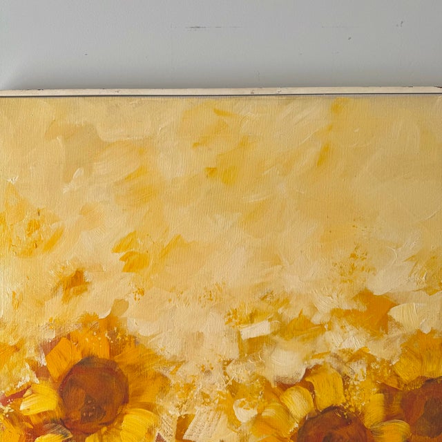 Textile 1960s Large Sunflower Oil Painting, Signed Carlo of Hollywood Mid-Century Modern For Sale - Image 7 of 8