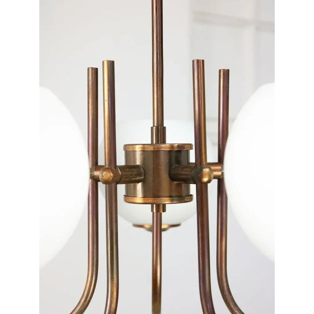 Vintage Italian Brass and Opaline Chandelier in Copper Color, 1970s For Sale - Image 10 of 12