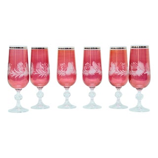 Ruby Red Champagne Glasses, 1950s, Set of 6 For Sale