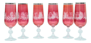 Ruby Red Champagne Glasses, 1950s, Set of 6