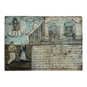 Antique 1891 Ex-Voto Mexican Retablo Folk Art Painting (Oil on Tin)