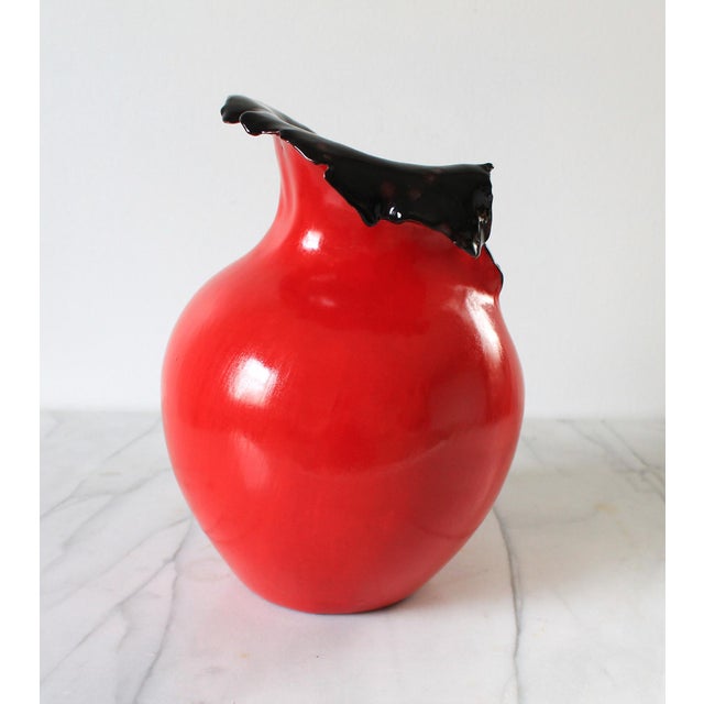 Vintage Red & Black Artisan Made Vase or Vessel For Sale In Milwaukee - Image 6 of 8