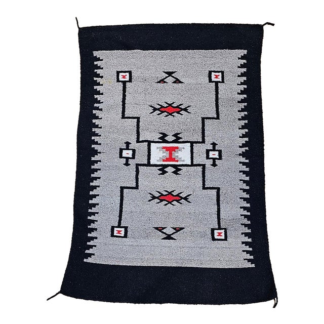 Vintage Native American Navajo Rug, Wool & Cotton, Storm Pattern Design, 4x6 For Sale