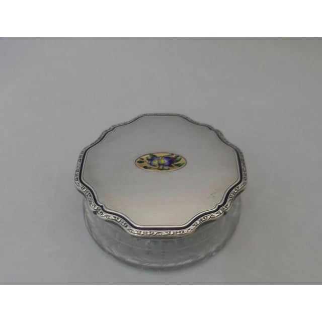 International Silver Early 20th Century Sterling Silver/Crystal Vanity Jar w/ Floral Medallion For Sale - Image 4 of 9
