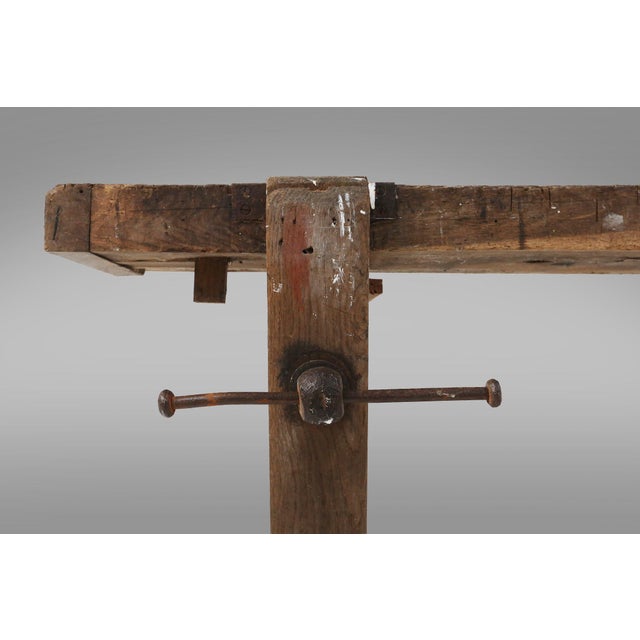 Wood Industrial Oak Workbench, Belgium, 1900s For Sale - Image 7 of 16