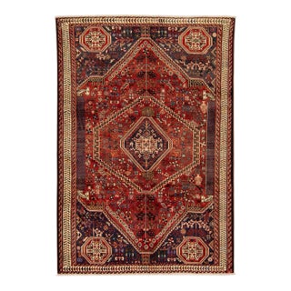 Vintage Persian Heriz Handmade Medallion Motif Rust Wool Rug For Sale