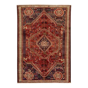 Vintage Persian Heriz Handmade Medallion Motif Rust Wool Rug
