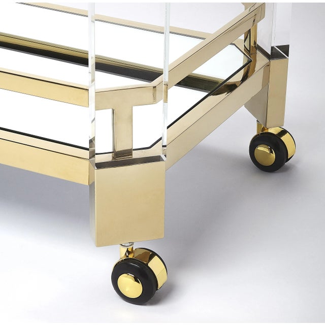Spritely Home Accent Furniture Charlevoix Acrylic & Serving Cart, Gold For Sale - Image 4 of 6