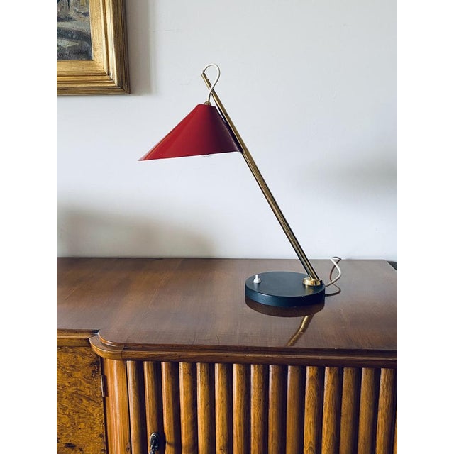 Metal Mid-Century Red Table Lamp, 1960s For Sale - Image 7 of 17