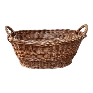 Vintage Rattan Wicker Laundry Basket For Sale
