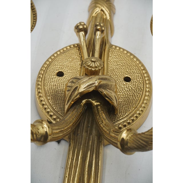 Brass 1980s Pair of Decorative Crafts Electric Wall Sconces For Sale - Image 8 of 10