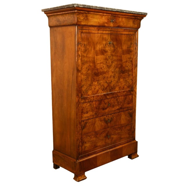 Antique French Louis Philippe Burr Walnut Secrétaire À Abattant Desk Chest 1840 For Sale - Image 4 of 18