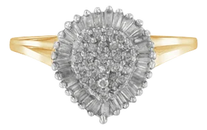 10K Yellow Gold 1/2 Cttw Round & Baguette Cut Diamond Pear Shaped Domed PavÃ© Cluster with Halo Cocktail Ring - Size 6-1/2