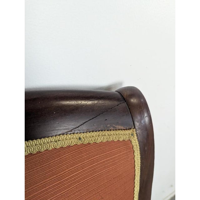 Restoration Mahogany Armchair with Curved Armrests and Orange Fabric For Sale - Image 9 of 10