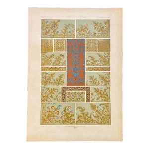 1870 French Decorator Ornament Print, XVII Siecle, Auguste Racinet