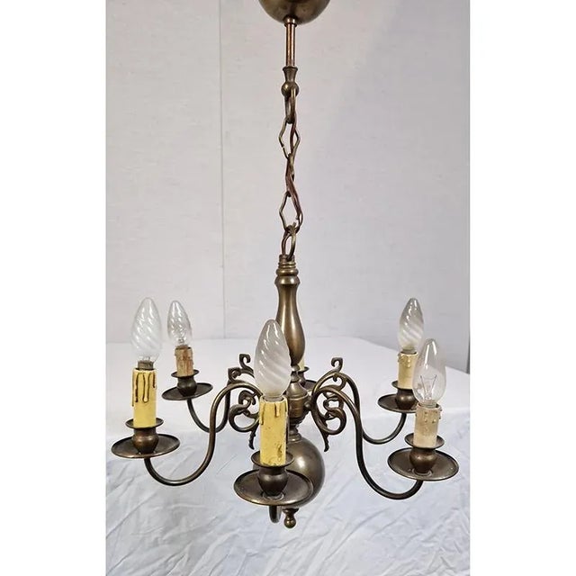 Six-Light Metal Chandelier, 1950s For Sale - Image 4 of 7