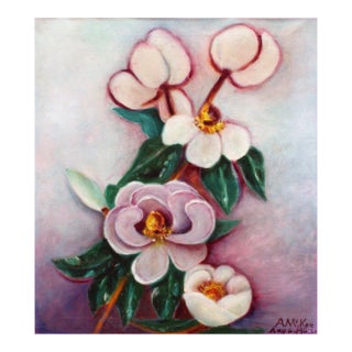 Mid Century Saucer Magnolias Floral Still Life by Ann McKee For Sale