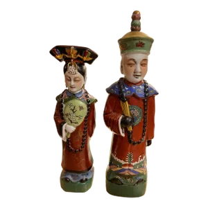 1960s Mid-Century Chinese Porcelain Emperor & Empress Figurines- Set of 2