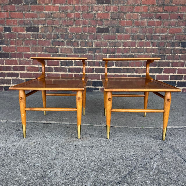 Mid-Century Modern Pair of Copenhagan Two Tier Walnut End Tables by Lane Furniture For Sale - Image 3 of 12