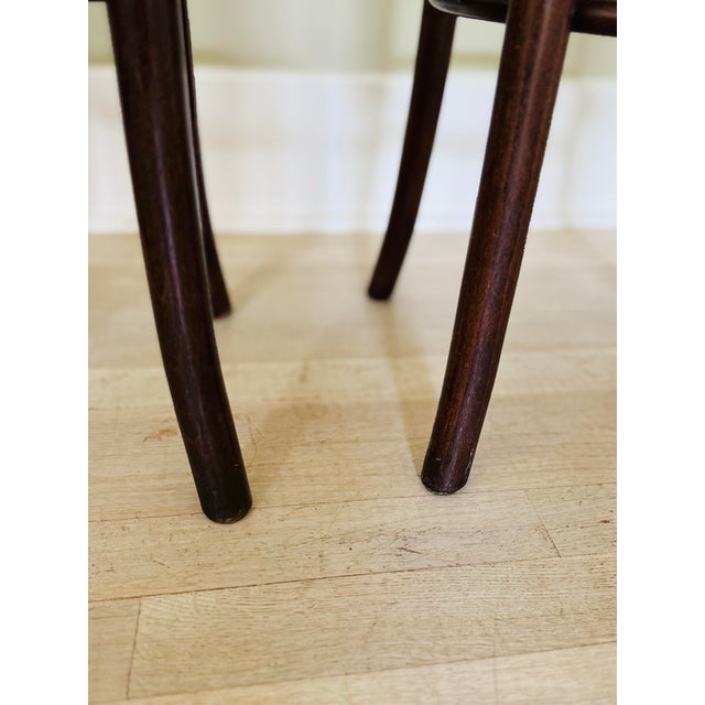 Mid-Century Modern Pair of Vintage Thonet Style Bentwood and Straw Barstools For Sale - Image 3 of 12