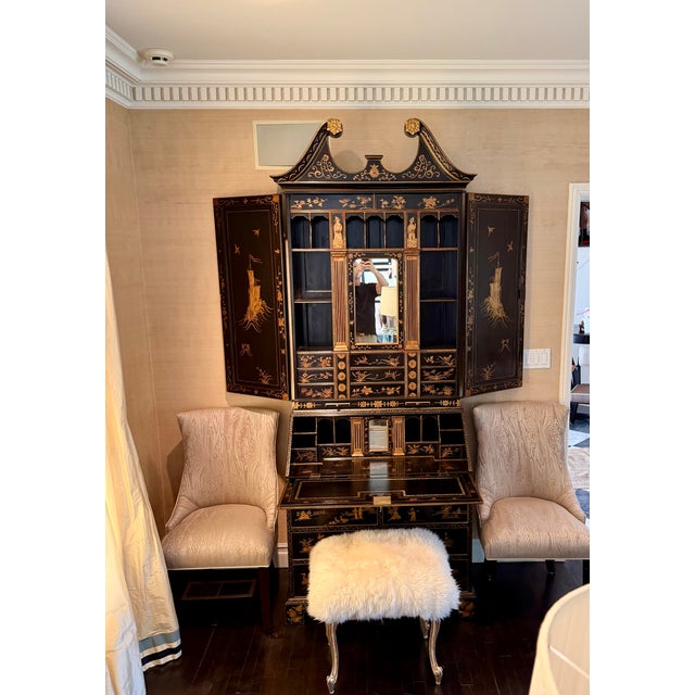 18th C Style George I Burton-Ching Black Chinoiserie Secretary Desk Bookcase For Sale - Image 17 of 17