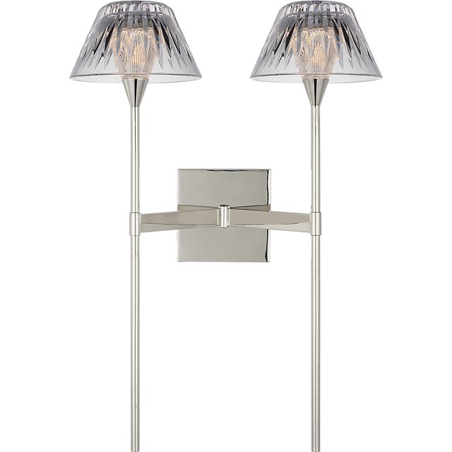 2020s Waterford for Visual Comfort Signature Blaze 19" 2 Light Tail Sconce in Polished Nickel with Clear Crystal For Sale - Image 5 of 13