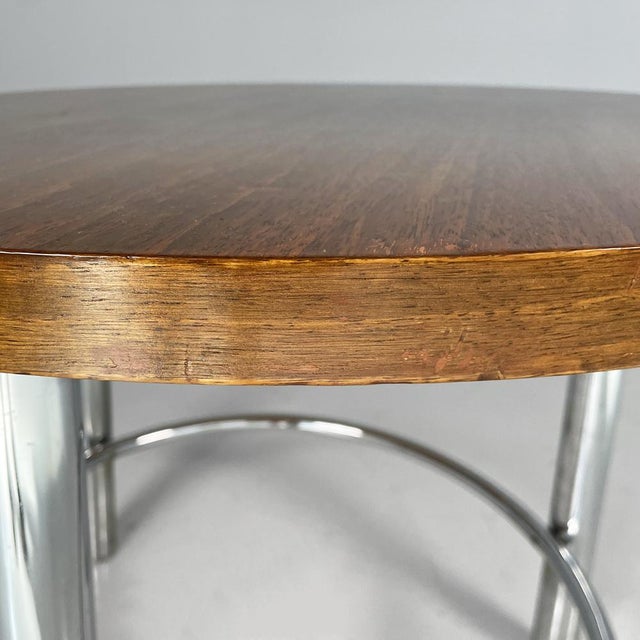 Wood Italian Bauhaus Round Coffe Table in Wood and Metal, 1930s For Sale - Image 7 of 17