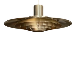 Vintage Danish P376 Pendant Lamp by Jørgen Kastholm & Preben Fabricius for Nordisk Solar, 1960s – Large 28" Brushed Brass Aluminum For Sale
