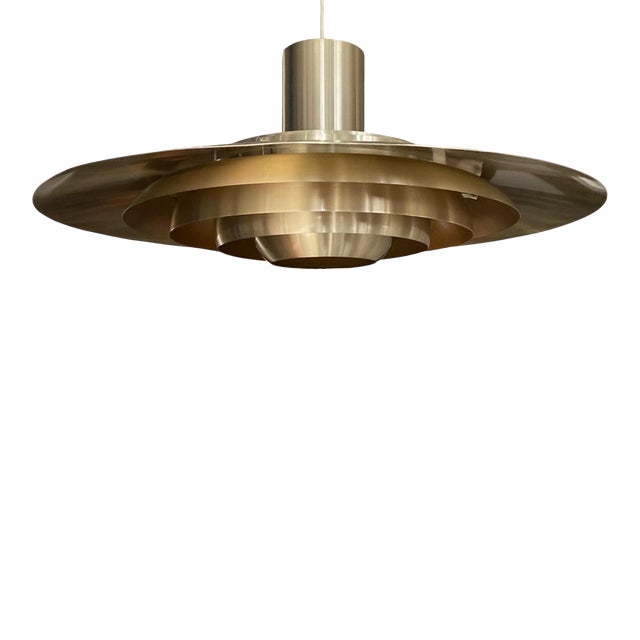 Vintage Danish P376 Pendant Lamp by Jørgen Kastholm & Preben Fabricius for Nordisk Solar, 1960s – Large 28" Brushed Brass Aluminum For Sale