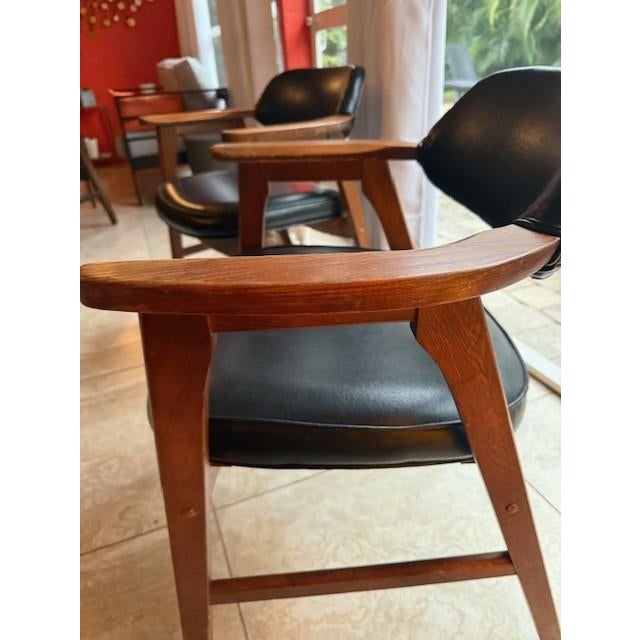 1970s Vintage Pair of Hon Mid Century Solid Walnut Dinning/Guest Chairs Black Vinyl For Sale - Image 5 of 11