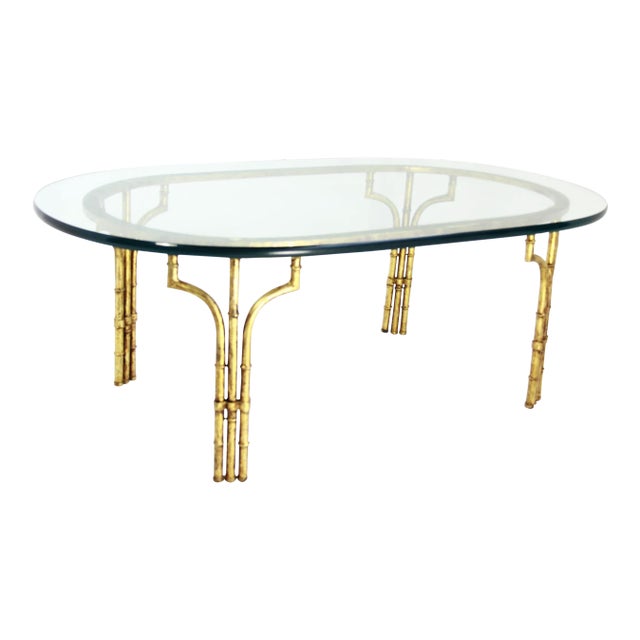 1970s Hollywood Regency Faux Bamboo Oval Cocktail Table For Sale