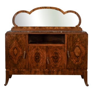 Art Deco Sideboard with Mirror and Black Veined Marble Top For Sale