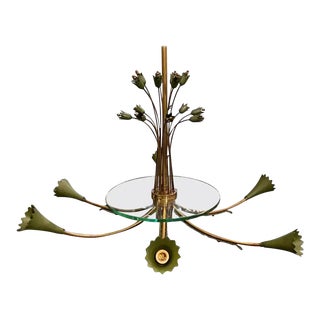 1950 Italian Mid-Century Modern Pietro Chiesa Style Brass and Glass Chandelier For Sale