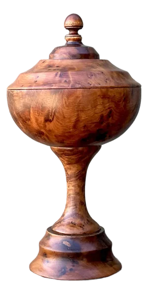 Vintage Turned Burl Wood Lidded Bowl on Pedestal