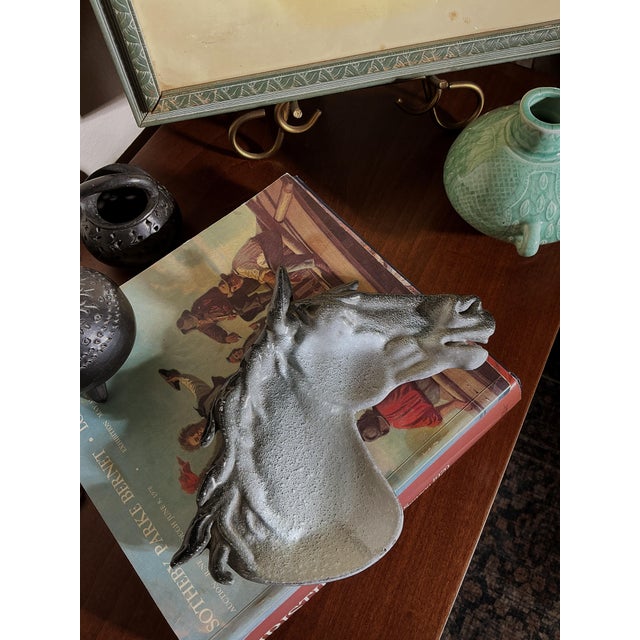 Mid-Century Modern Mid 20th Century Modern Ceramic-Coated Cast Iron Sculptural Equestrian Horse Head Catchall Dish – 9” For Sale - Image 3 of 9